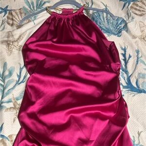 Cache  Strapless Magenta Satin Dress